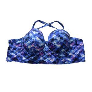 Torrid Geo Push Up Swim Bikini Top Galaxy Blue Strappy Criss Cross Plus Size 5